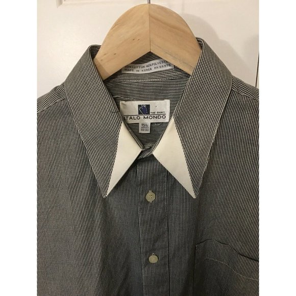 ITALO MONDO Men’s Sz 15 1/2 32/33 BUTTON UP DRESS SHIRT FRENCH CUFFS Black White - Picture 1 of 8